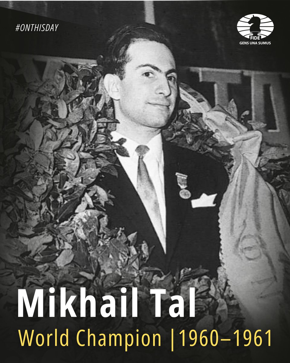 Mikhail Tal, famous for his daring and aggressive style, became the 8th World Champion #OnThisDay 64 years ago! 🏆 🤩

The 'Magician from Riga' accomplished this remarkable feat by challenging the then-reigning champion, Mikhail Botvinnik, and triumphing by a margin of 4 points!…