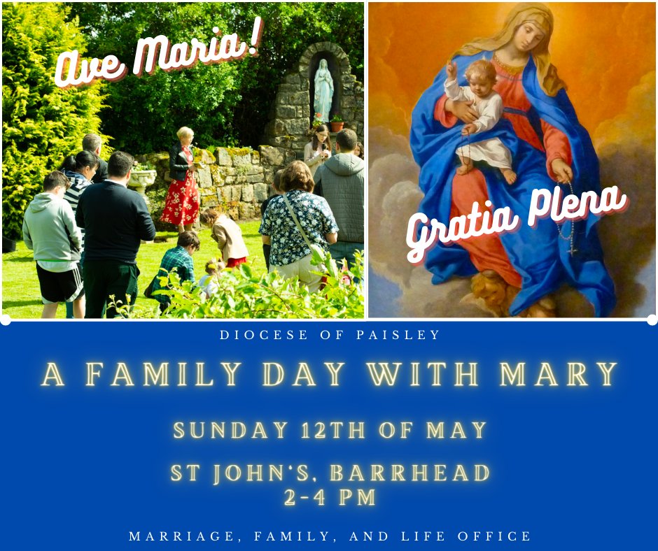 Bishop John and the Marriage, Family, and Life Commission invite all families to an afternoon of celebration and fun in honour of Mary our Mother. this Sunday The day will include prayer, games, activities for children and refreshments for all and will conclude with Holy Mass.