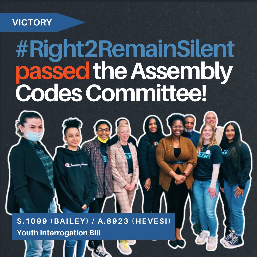 🚨BREAKING: the Youth Interrogation bill has just passed through the committee on Codes in the NYS Assembly! The #Right2RemainSilent coalition thanks Chair @JeffreyDinowitz, committee members, and Assembly sponsor @AM_AndrewHevesi for supporting & passing this necessary bill!
