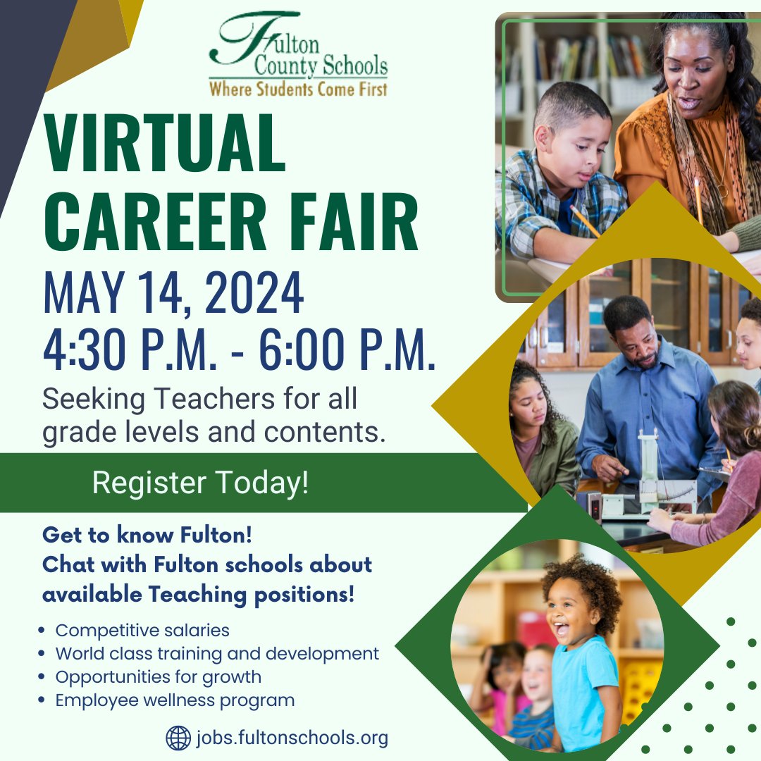 📆We are 1 week away! Be sure to register for the FCS virtual #teacher fair! Get to know Fulton! #TeachInFulton #GrowInFulton #HiringTeachers 📍Register Today: ow.ly/LcSE50RtuOP @FultonCoSchools