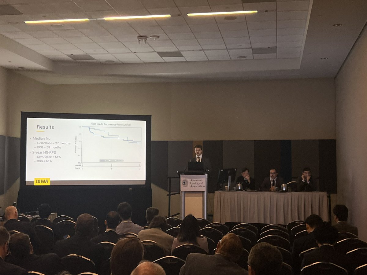 Fantastic work by @IanMcelree (as always!) presenting on BCG vs Gem/Doce in upper tract CIS. Similar outcomes with regards to RFS/NFS/OS. But be careful of the potential for infection! #AUA24 #SaveTheNephrons #GemDoce #UTUC @VigneshPackiam @UIowa_urology