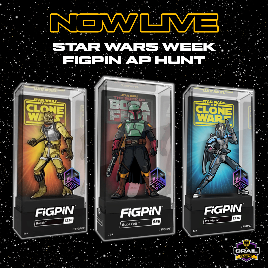 #GrailGamers! Also, Now Live! Star Wars Week FiGPiN AP Hunt #MysteryBox Game! 🎉⁠
⁠
Strap into your X-Wing and navigate your way through this #FiGPiN Mystery Box on your quest to find one of FIVE rare Star Wars Artist Proofs, including the top hit which is everybody's favorite…