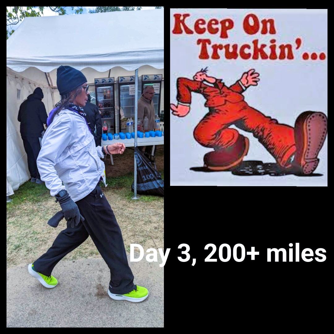 This journey that I’m on is so comical. Halfway into the race my back started to stiffen up and I started to lean backwards.  A friend said my lean reminded him of the cartoon character “Keep On Truckin”.  6 jours de France was my 10th 6 day race and possibly my last. #racewalker