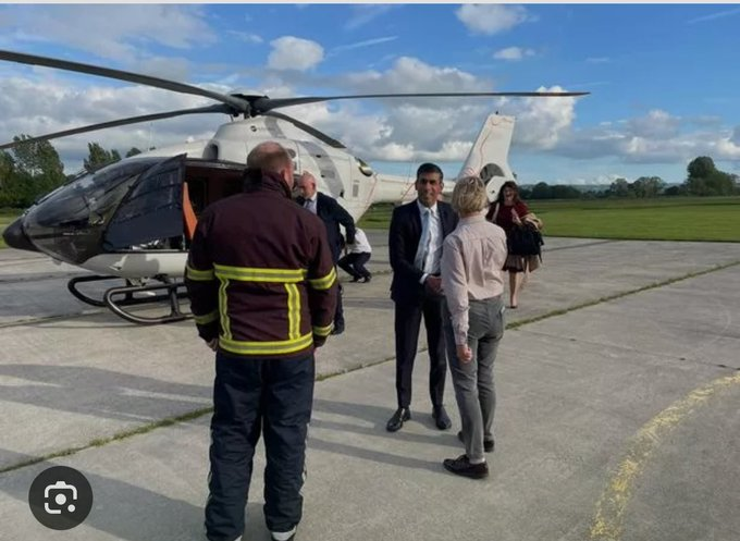 Rishi Sunak, at West Midlands Airport yesterday

'Mate, we've lost, better get back in the private helicopter and go home'

#ToryWipeout