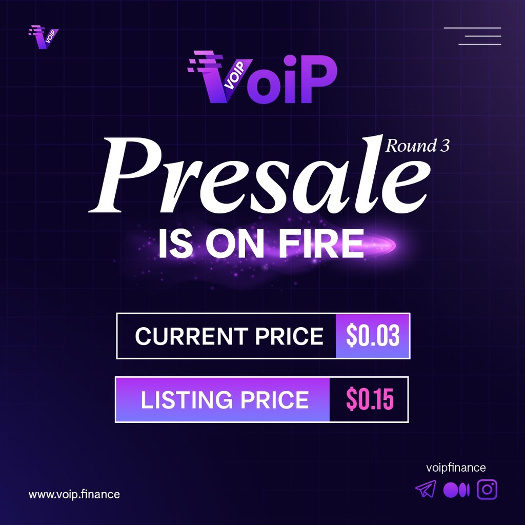 $VoiP #Presale is on fire 🔥 

✅Live #Price $0.03

🎯Listing #Price $0.15

#ROI 500% Potential 

Act Now! Don’t miss 5x Profit

Tg: t.me/voipfinance

🌐#Presale voip.finance

#VoiPFinance #CryptoPresale #TokenSale #Defi #blockchain