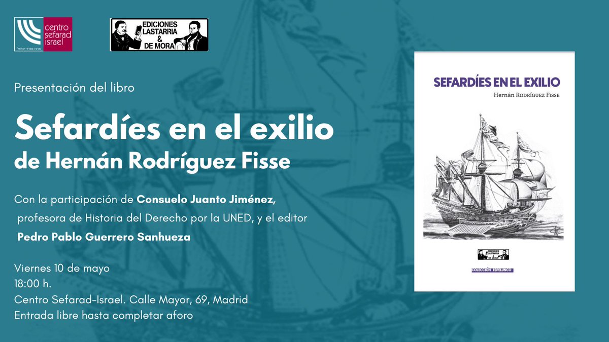 El próximo viernes os invitamos a la presentación del libro 'Sefardíes en el exilio' de Hernán Rodríguez Fisse, que recorre la historia familiar de una importante saga sefardí. 🗓️ Viernes 10 de mayo ⌚ 18:00 h 📍 @sefaradisrael 🎟️ Entrada libre hasta completar aforo