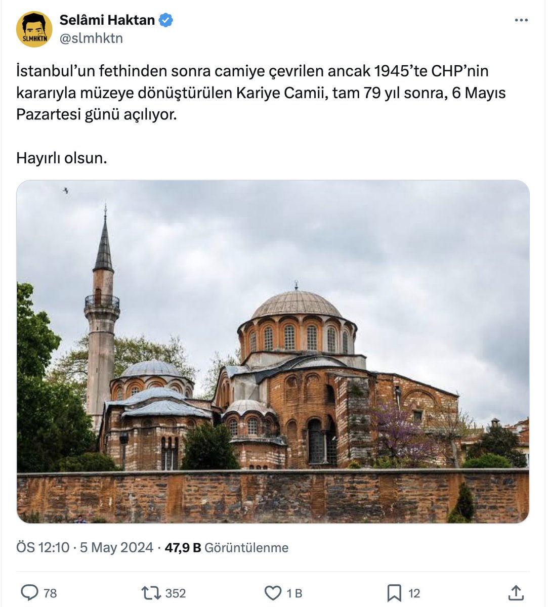 İstanbul'un fethinden yaklaşık 60 sene sonra kiliseye çevrildi. Sultan II. Abdülhamid döneminde paha biçilmez freskleri restore edildi. Cumhuriyet döneminde de bu eşsiz sanat eserleri halkla buluşturuldu, İstanbul'un marka değeri yükseltildi. Türkiye'yi ve İstanbul'u konu alan…