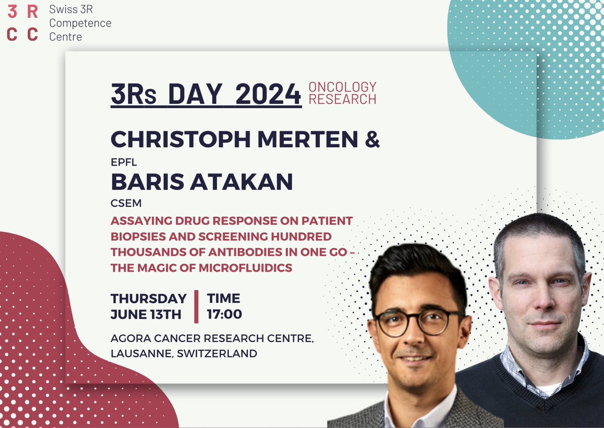 💊 ✨Unleash the magic of #microfluidics! Listen to a unique co-presentation by Christoph Merten from EPFL & Barış Atakan from CSEM at the #3Rs Day. Register to discover a groundbreaking approach in #precisionmedicine for high-throughput screening: swiss3rcc.org/events/swiss-3…