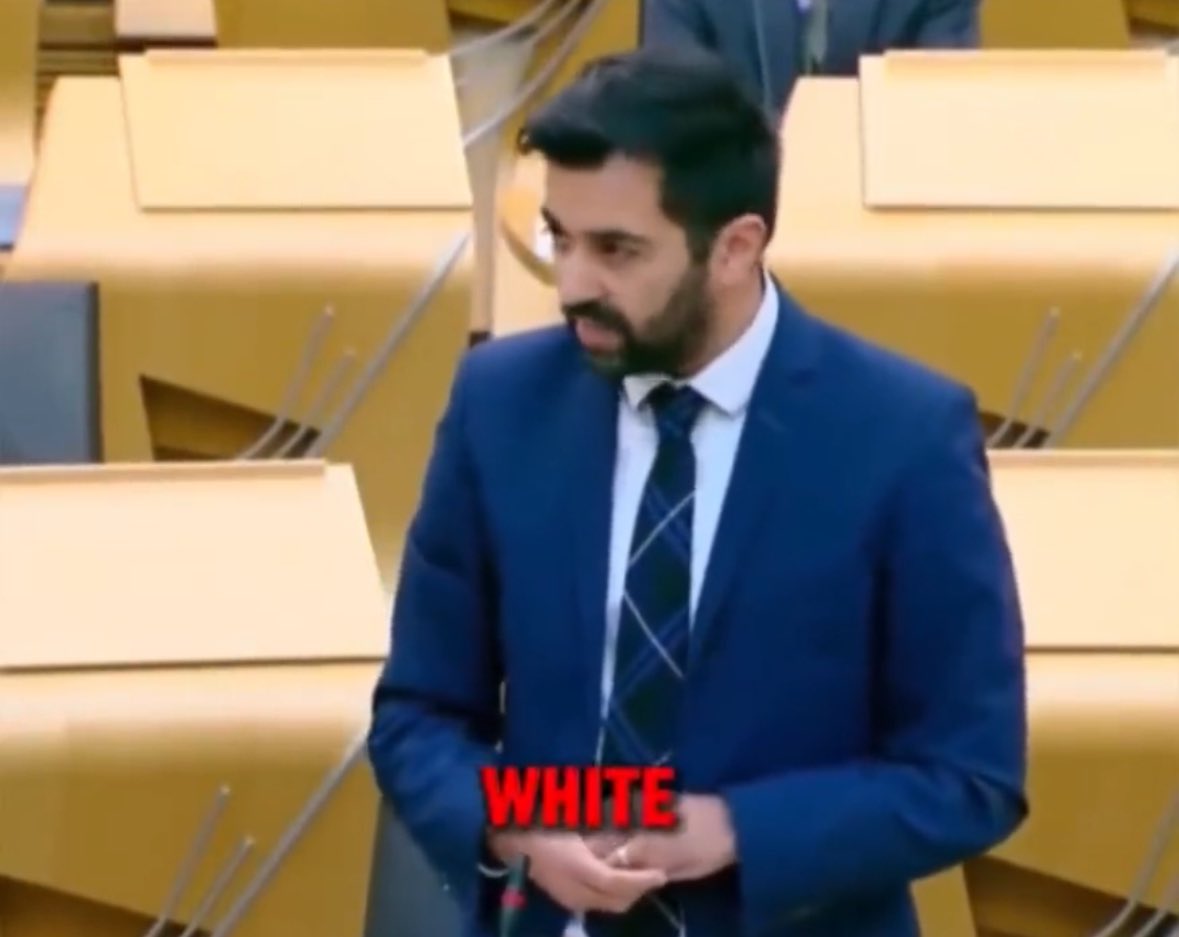 Football fans mock Scottish First Minister Humza Yousaf’s infamous ‘White’ speech. 

Rangers fans attending a football match today held signs mocking the speech, 
replacing the word ‘white’ with ‘s**te’