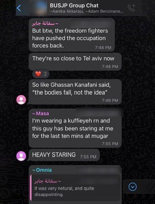 Leaked WhatsApp messages from October 7th reveal Boston University students PRAISING the ongoing Hamas attack and celebrating the “freedom fighters” for getting “close to Tel Aviv.” Student members of the Justice in Palestine’s groupchat at Boston University also revealed that…