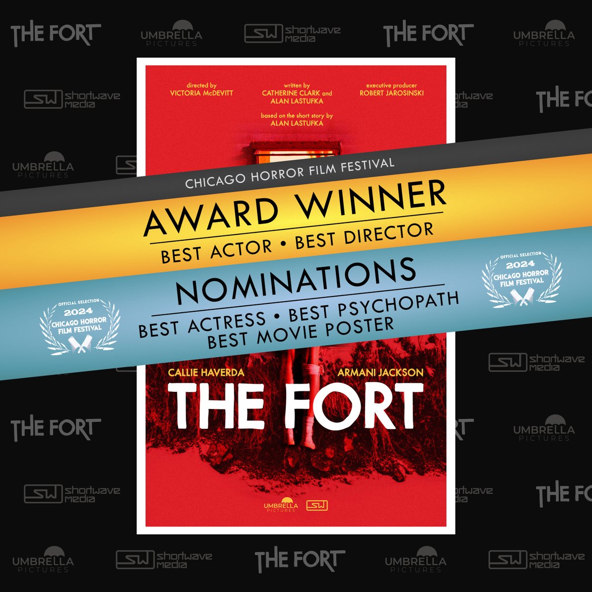 Excited to share 'THE FORT' won two of the five awards we were nominated for at our premieres yesterday! • Best Actor - WINNER! • Best Actress - Nominated • Best Director - WINNER! • Best Psychopath - Nominated • Best Movie Poster - Nominated Not bad for our first showing!