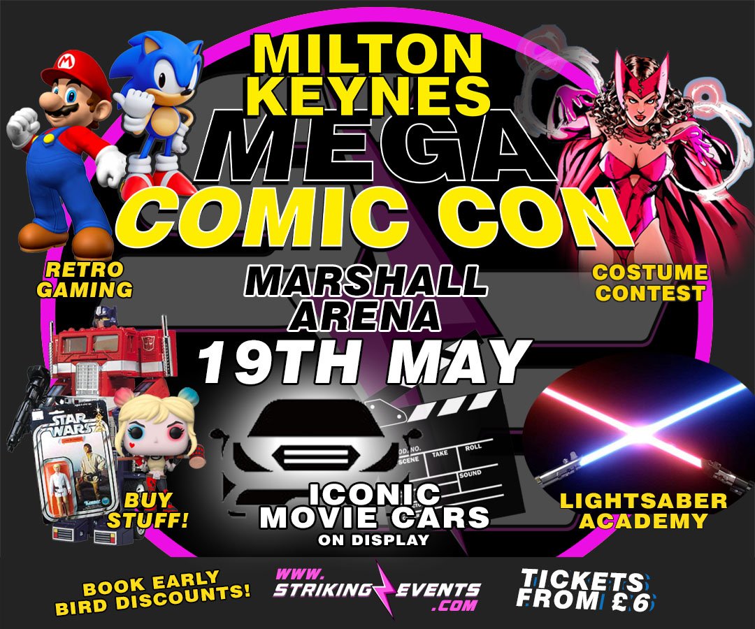 Get ready, MK! Mega Comic Con hits Marshall Arena on May 19th 🚀 Join us for a day packed with comic and pop culture fun! 📸 Green Screen Photos 🕹️ Retro Gaming ⚔️ Lightsabre Training 🚀 Doctor Who & Cosplay Competitions ➕ Much more All the info 👉 shorturl.at/svxJU