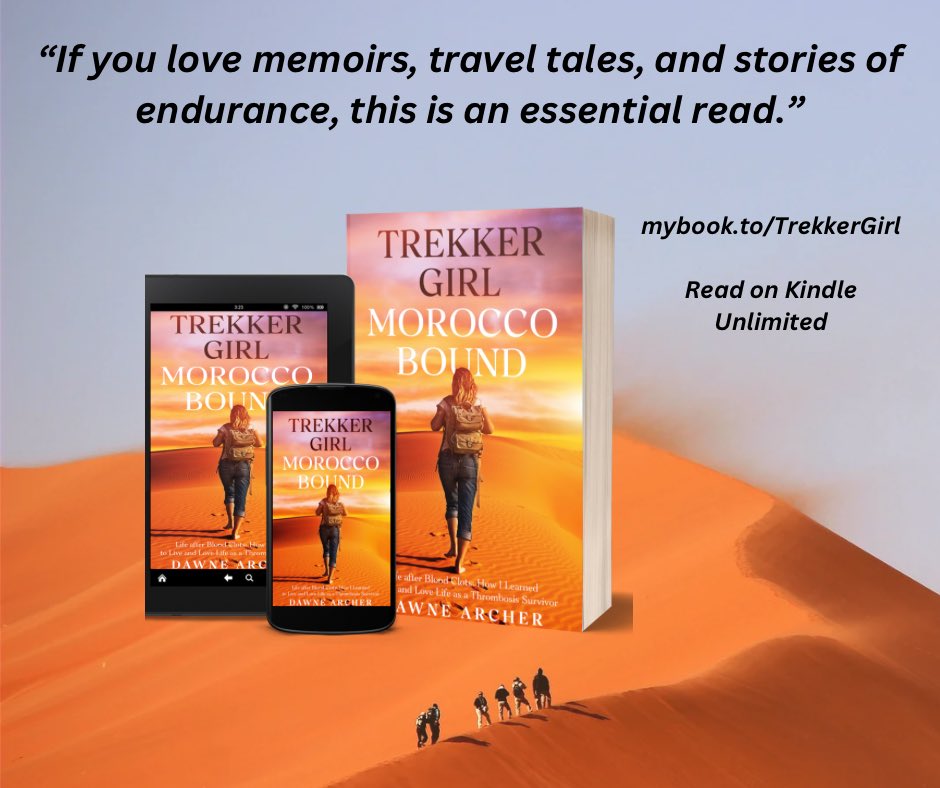 A trek in the #saharadesert seemed like a good idea at the time!
Raising funds and awareness for @thrombosisuk Dawne found this the biggest challenge of her life to date.
Join her in this “inspirational true life story.”
mybook.to/TrekkerGirl
@charitychallenge @welovememoirs