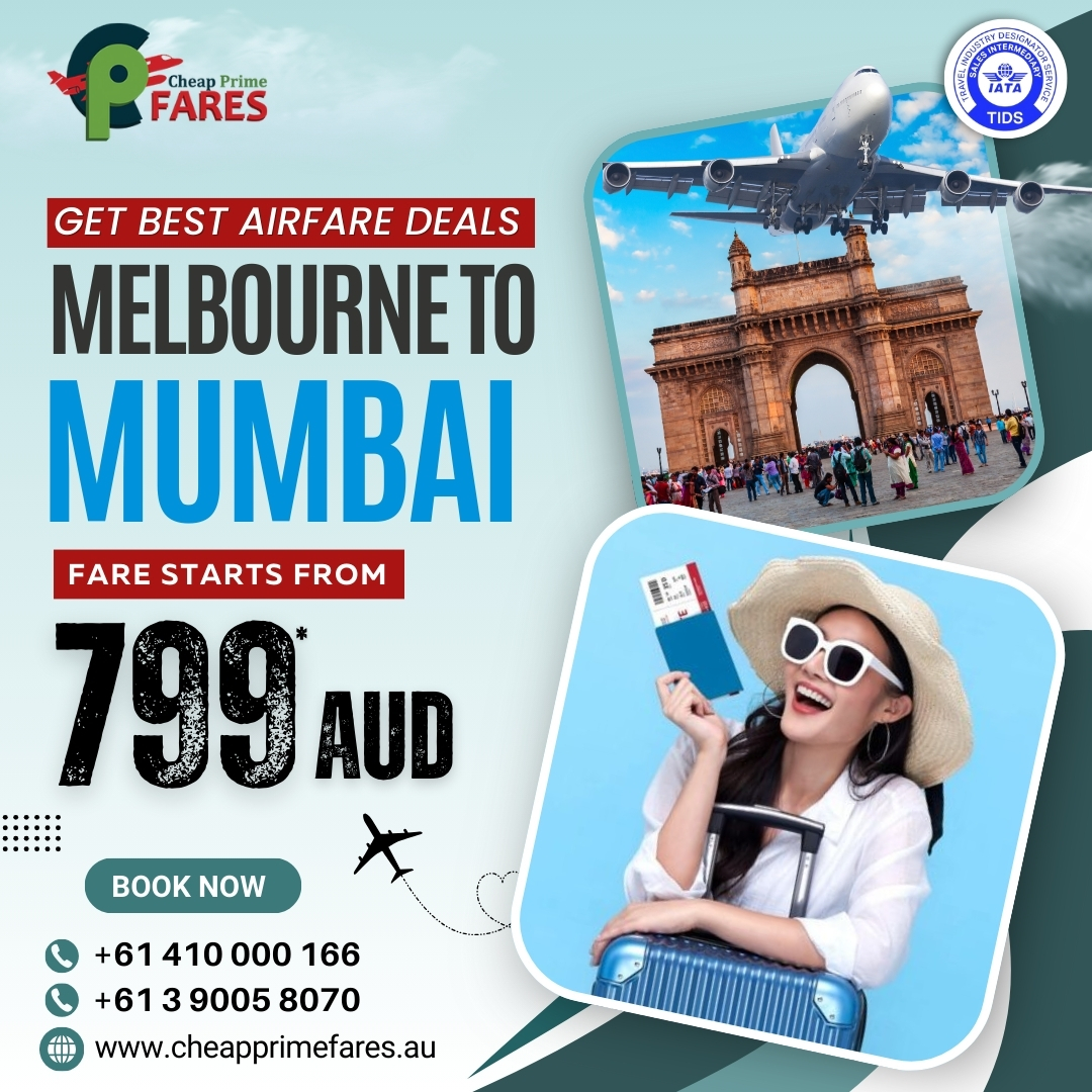 Book your international flight from Melbourne to Mumbai starting at just 799 AUD. 
Call us: +61 410 000 166 | +61 3 9005 8070
Visit: cheapprimefares.au
📷 #CheapPrimeFares #MelbourneToMumbai #FlightDeals #TravelGoals #ExploreMumbai #Wanderlust #TravelWithCPF #TravelDeals