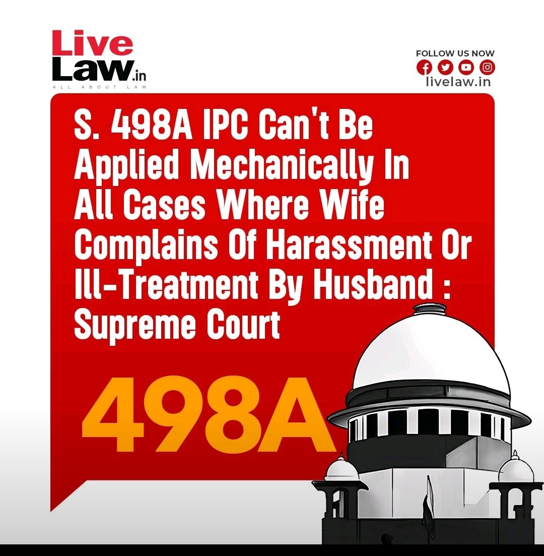 Due to the misuse of Section 498A of the Indian Penal Code, the Supreme Court  requested the Parliament to bring out necessary changes to the new IPC, i.e., Bhartiya Nyay Sanhita, 2023 (“BNS”). 
#Sec498A #BNS #IPC #MensLivesMatter