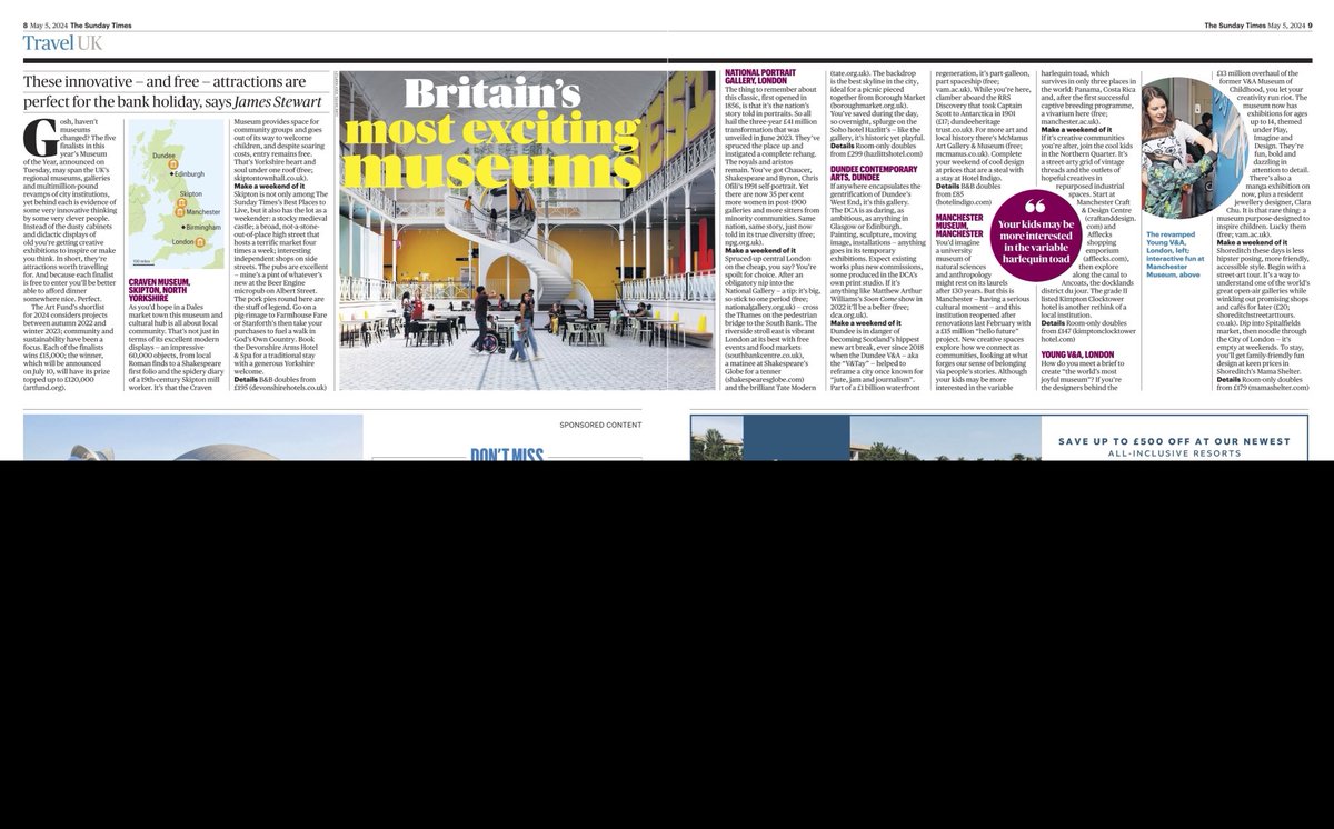 Lovely spread in ⁦⁦@timestravel⁩ on great places to visit: “Britains most exciting museums” - all five finalists for ⁦@artfund⁩ #MuseumOfTheYear 2024
Craven Museum ⁦@SkiptonTownHall⁩ @DCAdundee⁩ ⁦@McrMuseum⁩ ⁦@NPGLondon⁩ ⁦@young_vam⁩