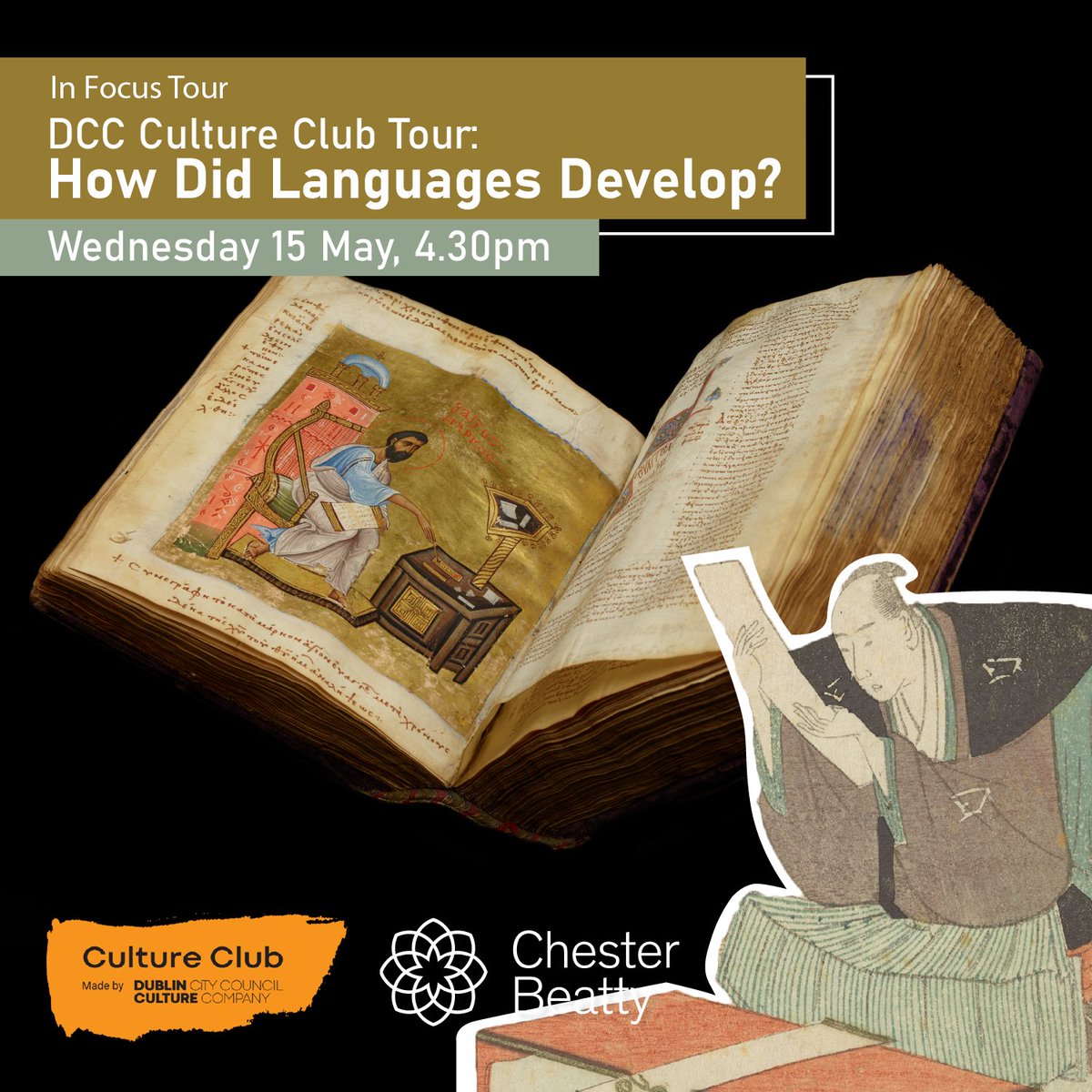This tour with Nateghe Moane will explore the links between the cuneiform languages, Egyptian hieroglyphics, ancient Greek documents and other writing systems represented in Chester Beatty. Limited to 15 participants. FREE, booking essential: ow.ly/7g9s50Rmghv #LoveDublin