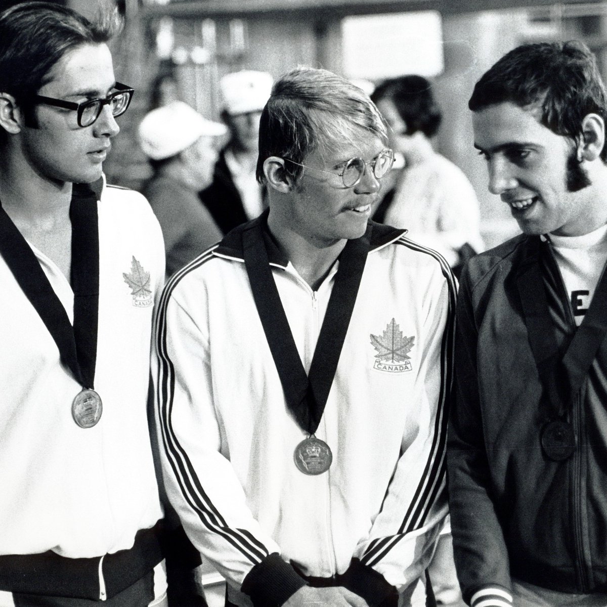 These black and white snapshots were captured during the 1970 Commonwealth Games in Edinburgh. This was the Games where Canada made the FIRST-ever medal sweep at the Commonwealth Games in the Men's 100m Freestyle. 🥇🥈🥉