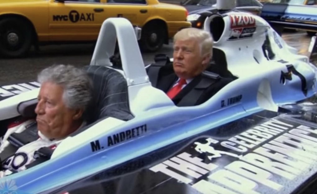 Mario Andretti and Donald Trump on their way to the Miami Grand Prix to give FoM a stern talkin’ to.