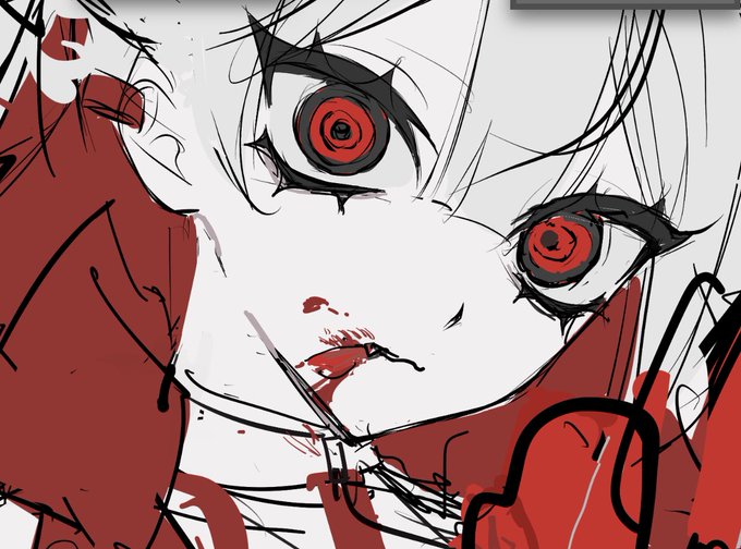 「顔に血がついた 赤目」のTwitter画像/イラスト(新着)