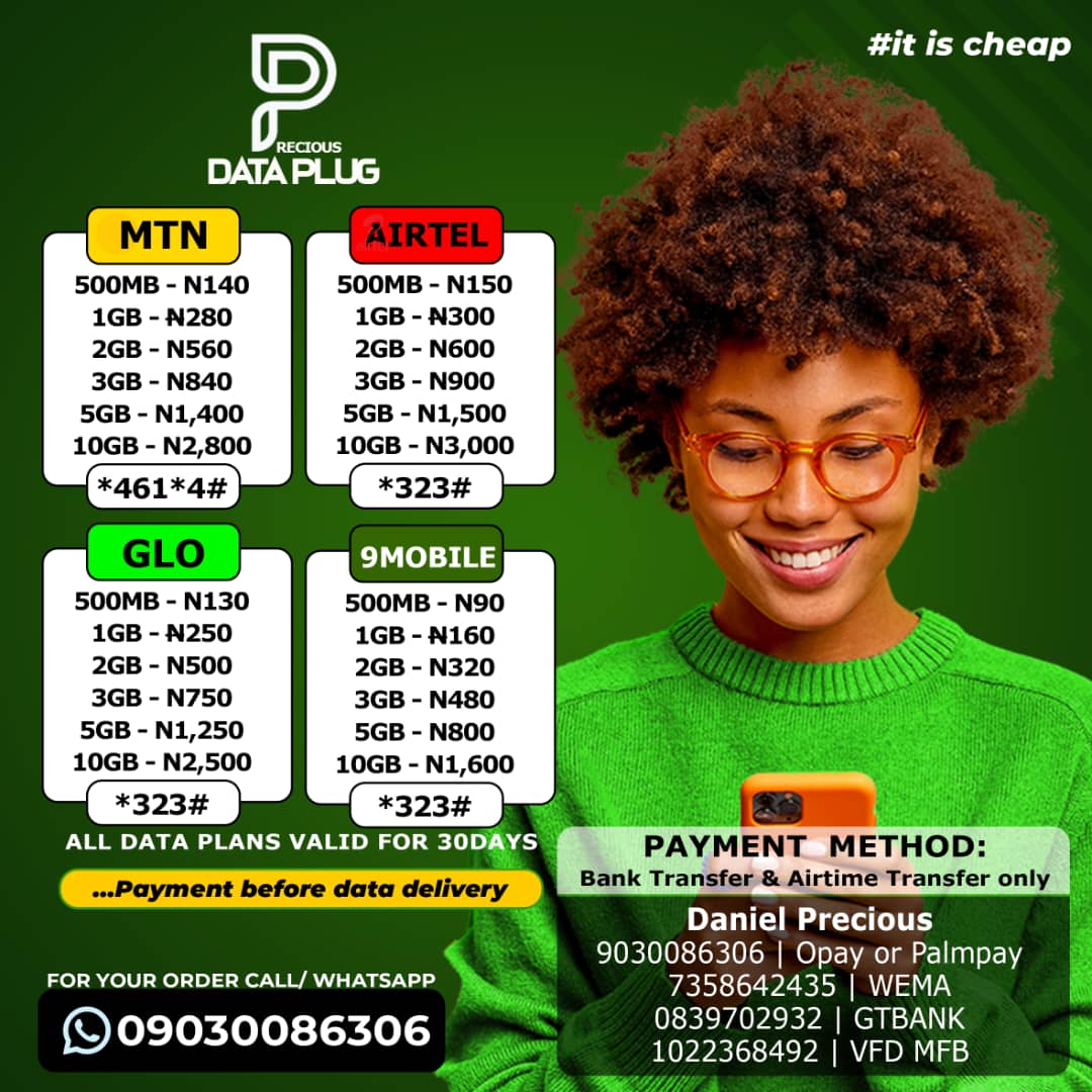 preciousdataplg's tweet image. Una still dey do 1GB for N300 when 1GB for N160 with 30 days validity dey?
Na me dey sell am 09030086306
#dataplug #preciousdataplug