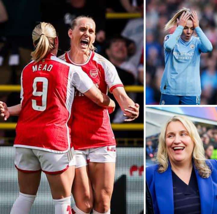 Man City were beating Arsenal 1-0, a result that would have all but won them the WSL title. And then: 89’—Man City 1-1 Arsenal 90+2’—Man City 1-2 Arsenal A lifeline for Chelsea in the title race 😲