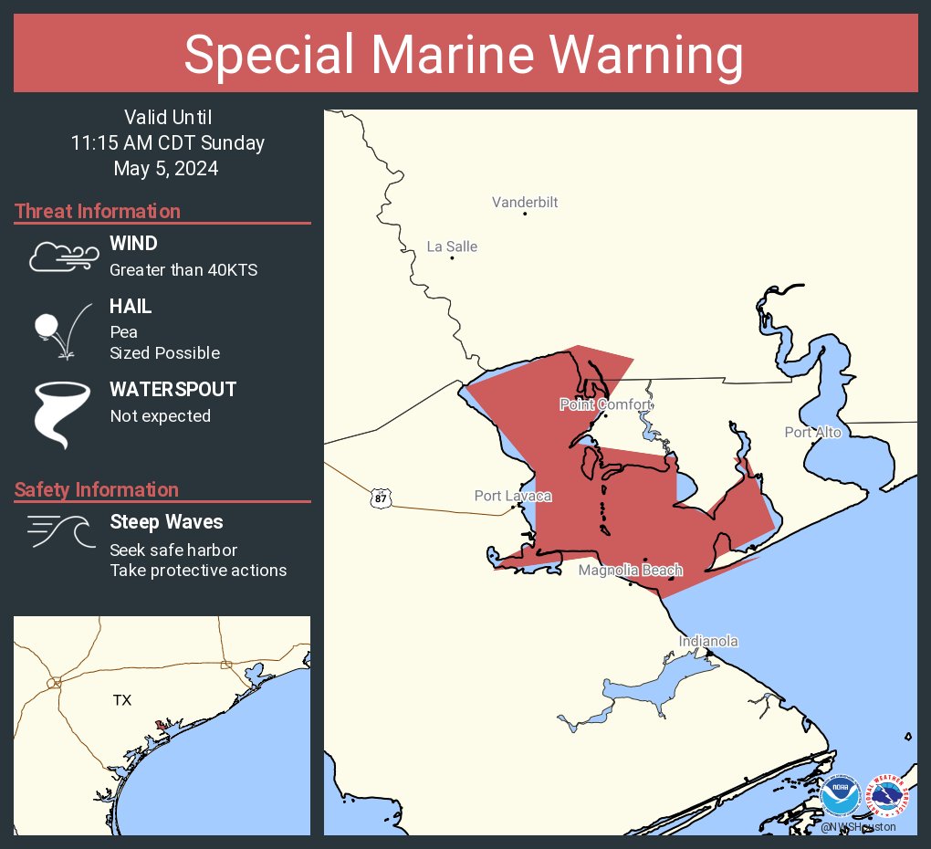 Special Marine Warning including the Matagorda Bay until 11:15 AM CDT