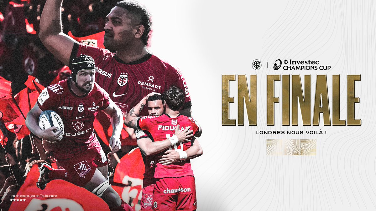 🤩 𝗗𝗜𝗥𝗘𝗖𝗧𝗜𝗢𝗡 𝗟𝗔 𝗙𝗜𝗡𝗔𝗟𝗘 ❤️‍🔥

Nos Stadistes atteignent la dernière étape d'Investec Champions Cup et défieront le Leinster, samedi 25 mai, à Londres 🔥