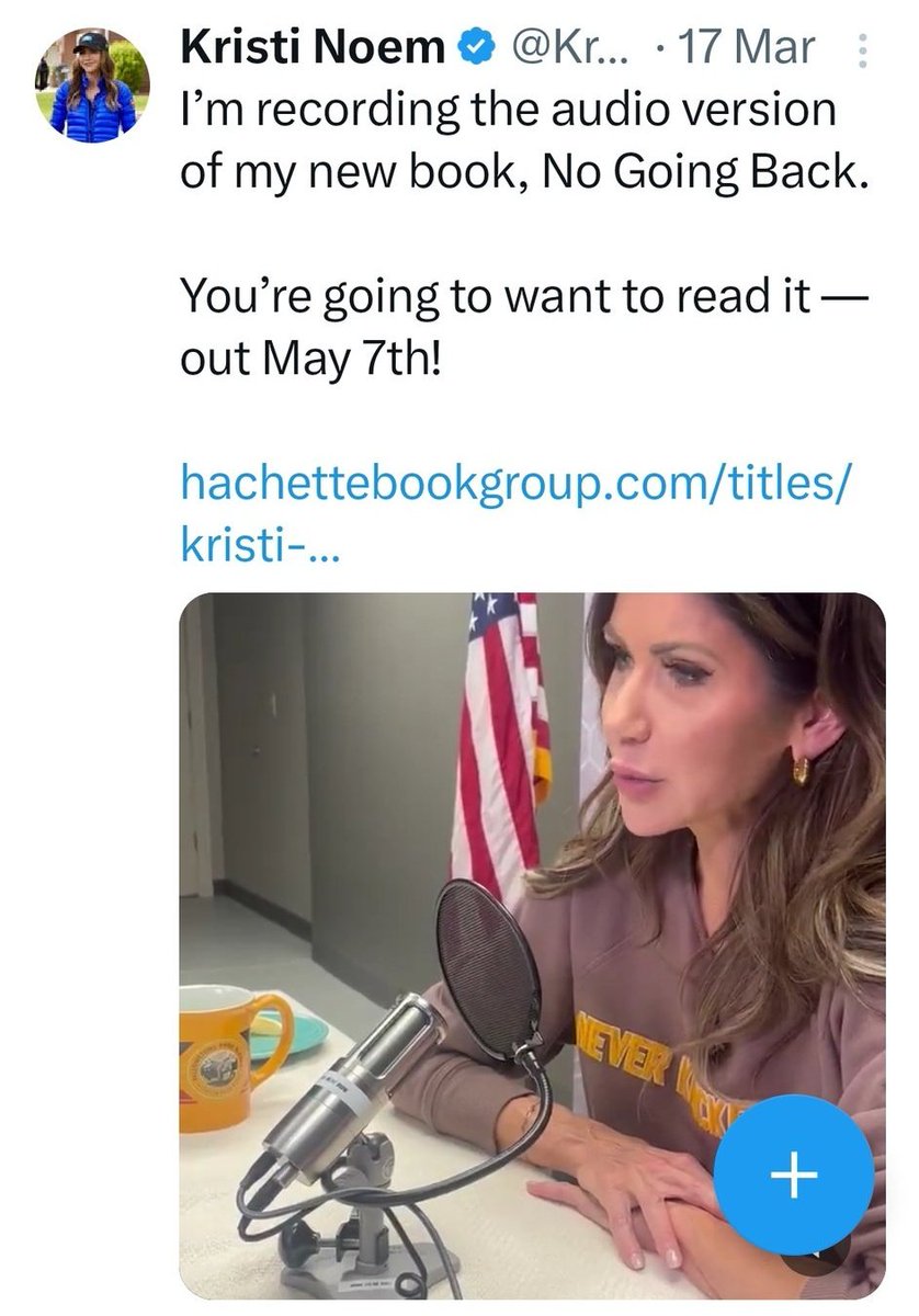 @Acyn March 17, 2024, @KristiNoem recorded the audio version of the book She read it ... aloud smh