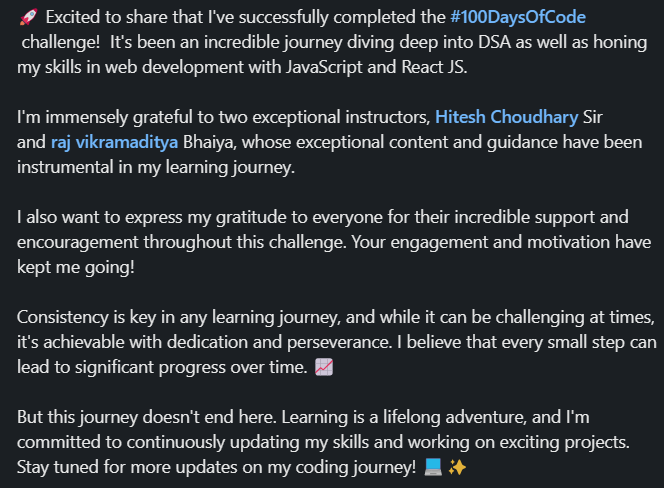 anamika_jha_'s tweet image. Finally Completed #100DaysOfCode 🤩🥳🎉