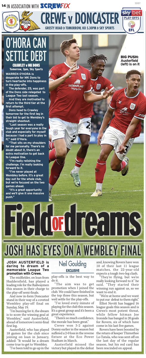 .@Crewe ace @JAusterfield17 is daring to dream of a memorable promotion after a season to savour @MirrorSport @MirrorSportIE @IrishMirror @MirrorFootball @DailyMirror @dailymirrorni @DExpress_Sport @Daily_Express @DailyStar_Sport @dailystar