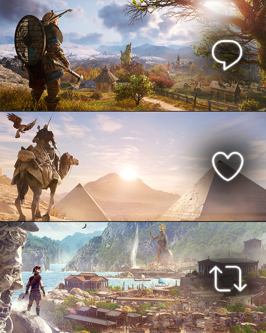 The journeys across the ages... Which of these settings was your favourite to explore? #AssassinsCreed