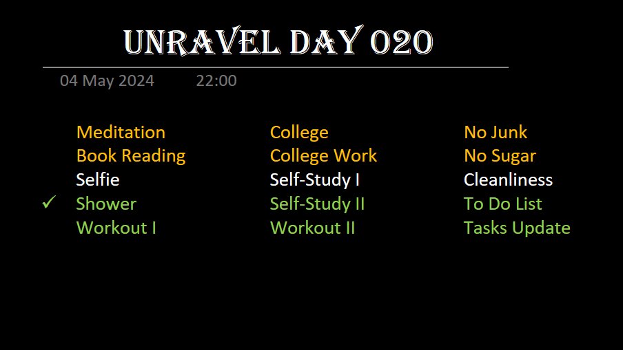 Day 20,
May 4th, 2024
Today's Rating: [1/15]
Worst day of this journey
#UnRaveL #BlacklistedSays
#BeLimitLess
#buildinpublic #LearnInPublic