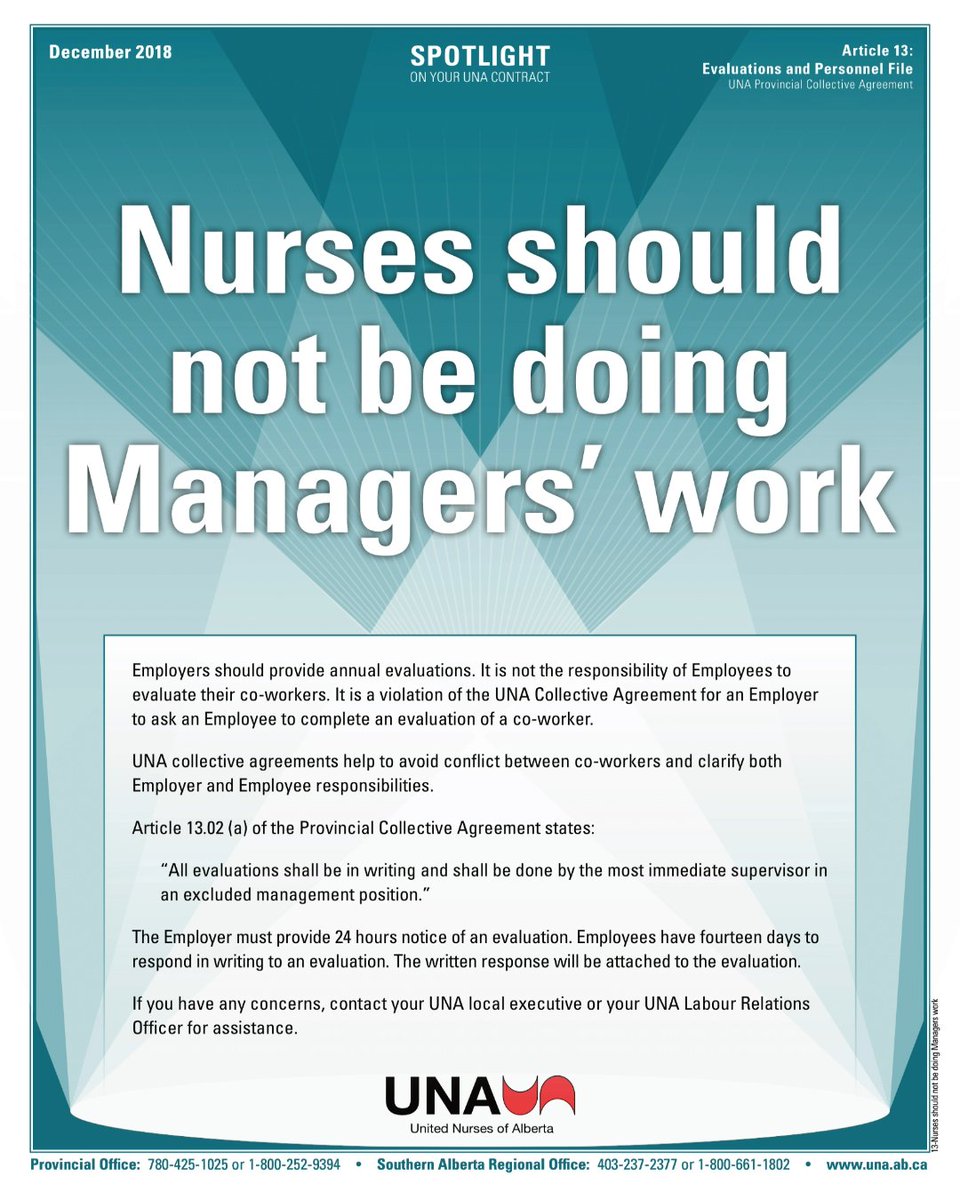 Nurses Should Not Be Doing Managers Work (Article 13: Evaluations and Personnel File). Sunday Spotlight 🔦on your @UnitedNurses contract. #abnurses