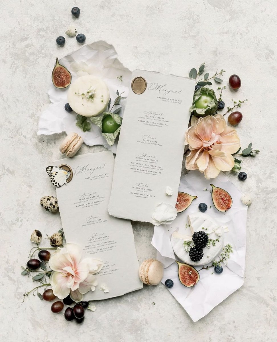 These handmade menus are the perfect elevation to any tablescape🤍🍇

@stillwaterspaperie 

#FineArtStationery #LuxuryWeddingStationery #FineArtWeddings #LetterpressInvitations #vintagepostage #handmadepaper #letterpress #waxseal #fineartweddings #thewhitewren