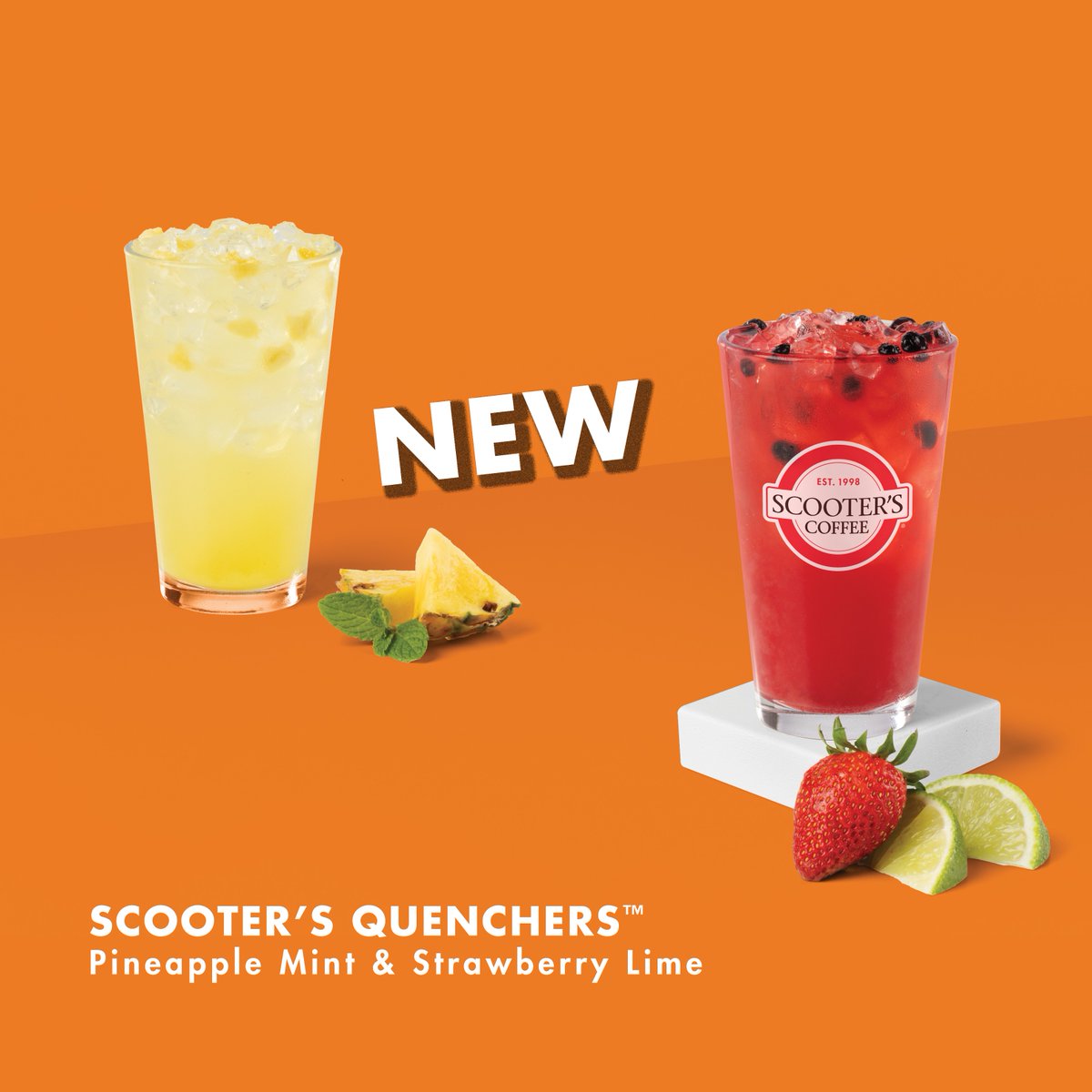 Here's a juicy story - NEW Pineapple Mint & Strawberry Lime Quenchers just hit our new menu just in time for summer. Talk about hitting refresh. 🍍 🍓 🌴 ☀️ 

#scootonaround