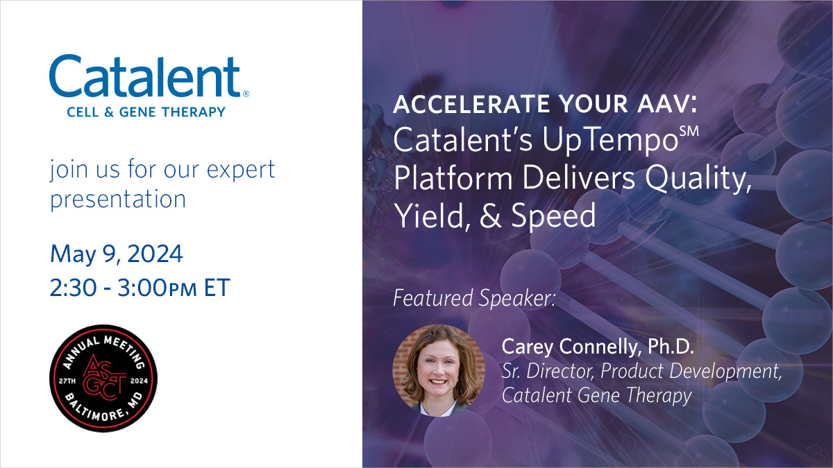 Streamline your vector development journey with Catalent's advanced tools and a pre-qualified analytical suite, ensuring high-yield, high-quality vectors without compromising on speed. Add Carey Connelly’s symposium to your schedule at #ASGCT2024! ow.ly/K9Ly50RwkeX