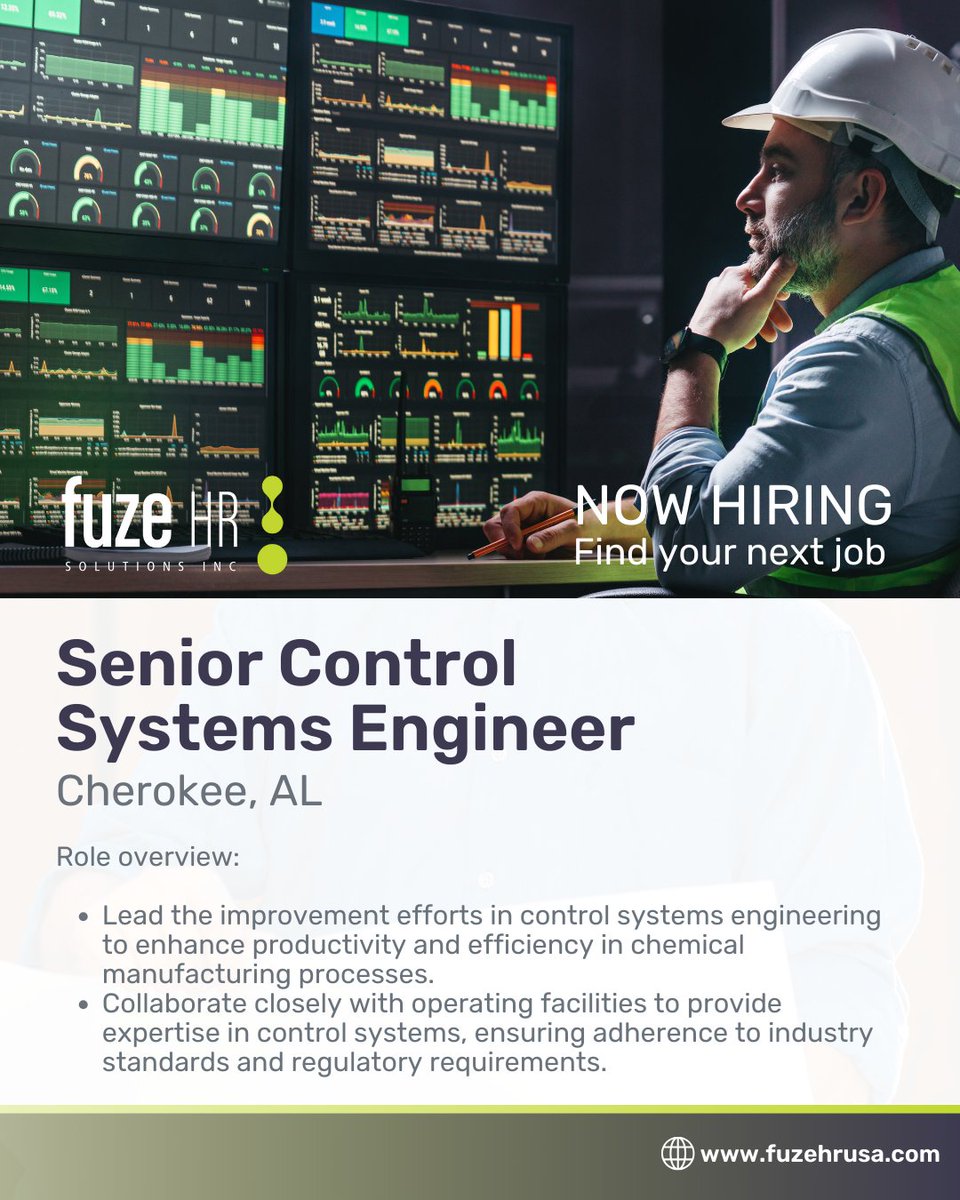 We are seeking a senior control systems engineer in Cherokee, Alabama.

Find out more here : ow.ly/ZHqZ50RwhoR 

#chemicalengineer #chemicalengineering #engineering #engineer #seniorengineer #engineeringjobs #cherokee #alabama  #jobs #career #recruitment #staffing #agency
