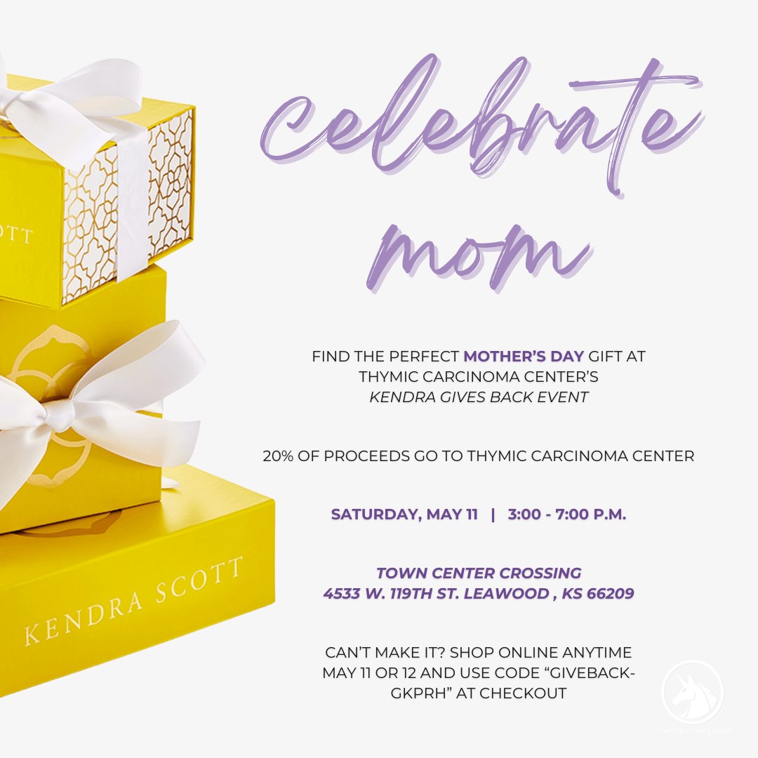 📢 Attention 📢 Please note the correct address for our upcoming Give Back event is at Kendra Scott in Town Center Crossing (4533 W. 119th St, Leawood, KS 66209). 

#KendraScottEvent #ThymicCarcinomaCenter #shopforacause