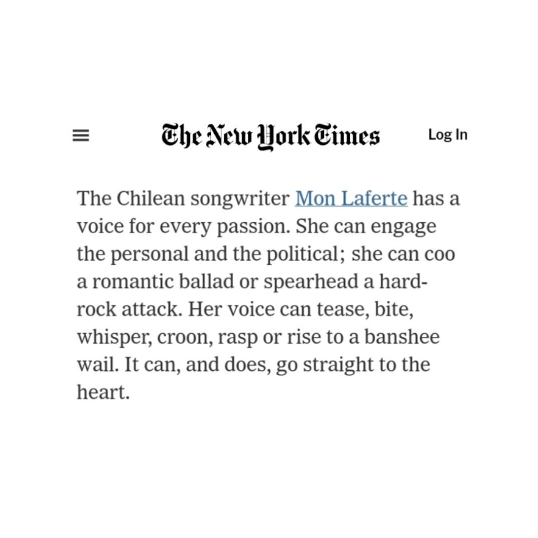 PazPinter's tweet image. New York Times elogia a Mon Laferte: "Puede ser el arrullo de una balada o atacar un rock de heavy metal"