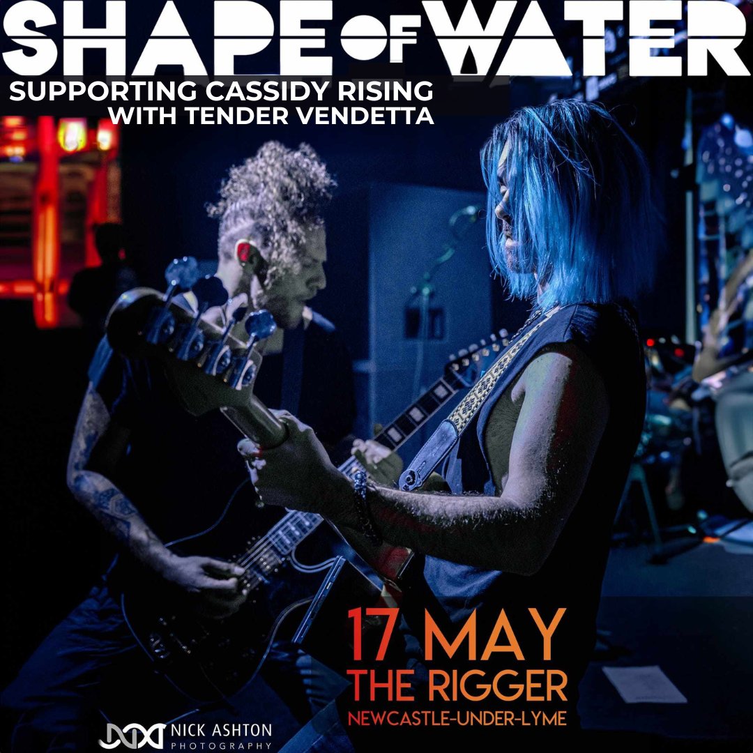 🃏 NEW GIG ANNOUNCEMENT 🃏 Friday 17th May we'll be supporting Cassidy Rising at The Rigger Venue in Newcastle-under-Lyme, alongside Tender Vendetta . Tickets at the door £5 Doors 8:00PM BE THERE! #ShapeOfWater #TheRigger #Live