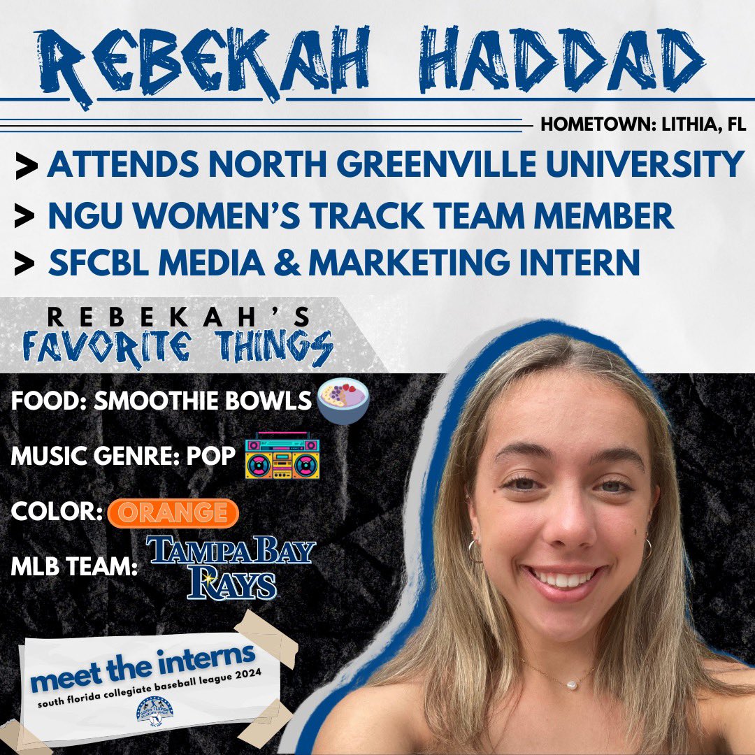 Meet the Interns! • We are very excited to announce our two league interns for this upcoming SFCBL season! • Zachary (Zach) Horwitz joins us from @IUBloomington and Rebekah (Beka) Haddad joins us from @NGreenvilleUniv - Check out the graphics to learn more about these two!…