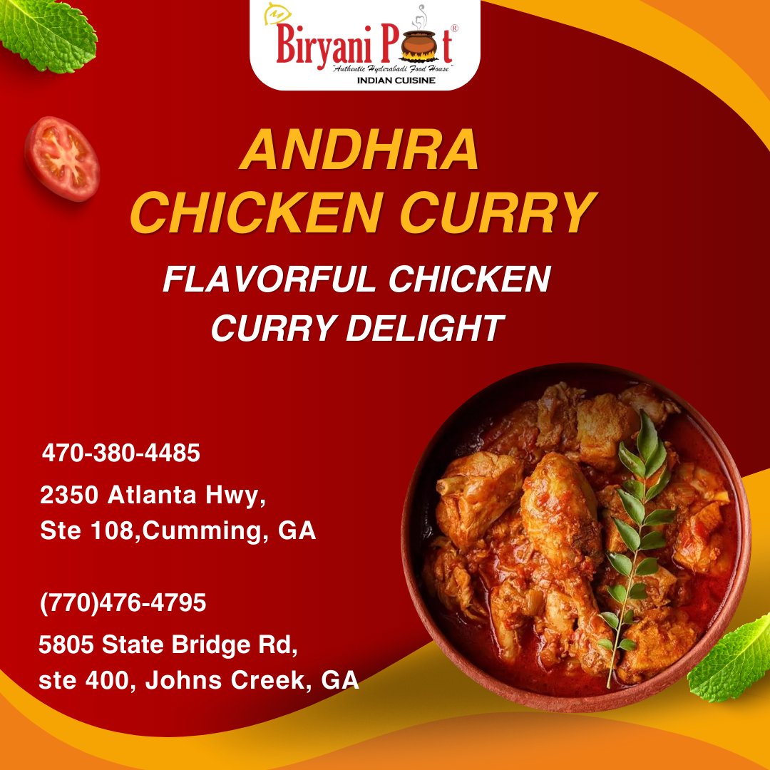 Indulge in the fiery flavors of our Andhra Chicken Curry! Tender chicken simmered in a rich, tangy gravy – a taste of Andhra you won't forget! #biryanipot #AndhraChickenCurry #SpiceUpYourLife #FlavorExplosion #AuthenticAndhraFlavors #FoodieFaves #CurryCravings