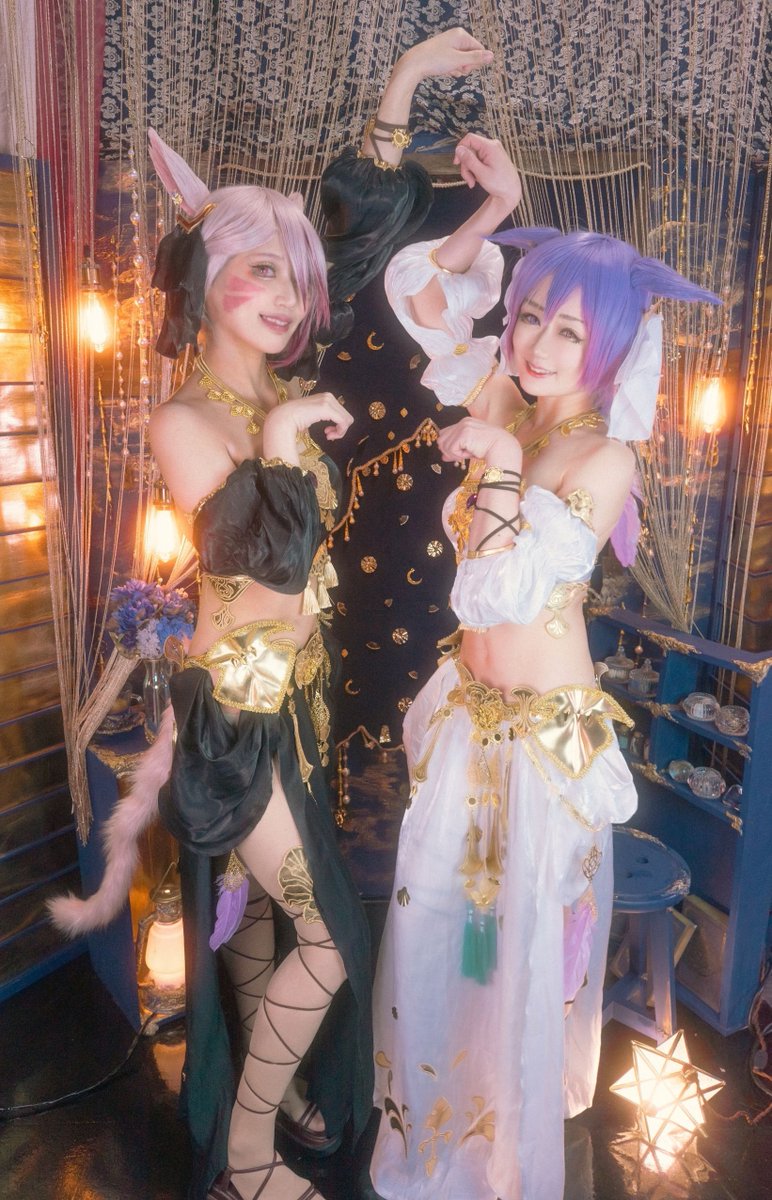 Cosplay / FINAL FANTASY XIV ミコッテ / サベネアン装備 ฅ🐱🐱ฅ Black: もえぴ @pipimoepi0w0 Photo: 八神宗知 @yagamisouchi #FF14cosplay #ffxivcosplay #香Photo #蓮スタ