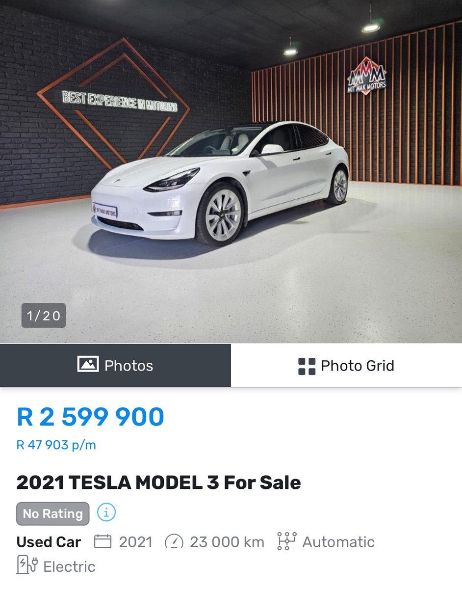 What a second hand #Tesla Model 3 sells for in South Africa. $136,000!