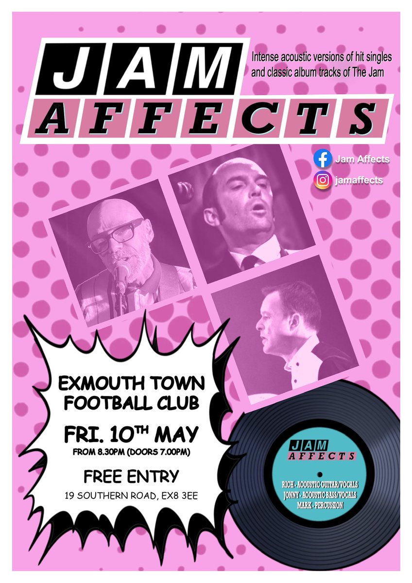 Next Friday ( 10th May ) @ExmouthTown_FC If you like the Jam you will love these ! Doors , Bbq 7pm music from 8-30pm ! @town_teams @nonleaguevol @exetercity1904 @exemsg @FromtheJam1
