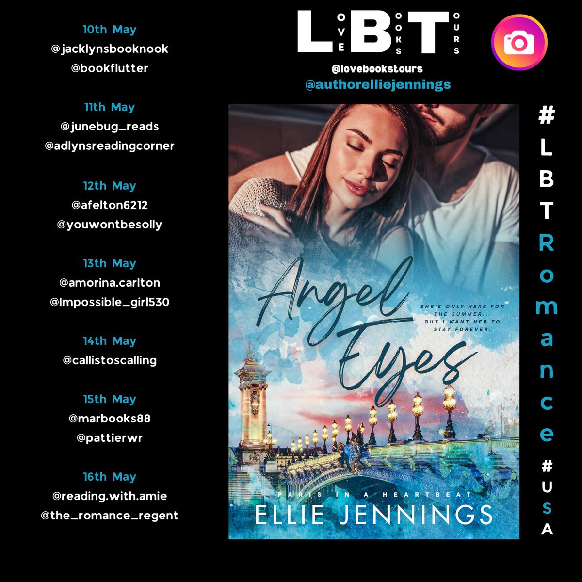 This MAY follow the #virtualbooktour for Angel Eyes: A Love at First Sight Romance in Paris by Ellie Jennings USA Tour 10th – 16th May Genre: Contemporary | Romance | Spicy 18 + Follow the tour over on our Instagram and TikTok. instagram.com/lovebookstours