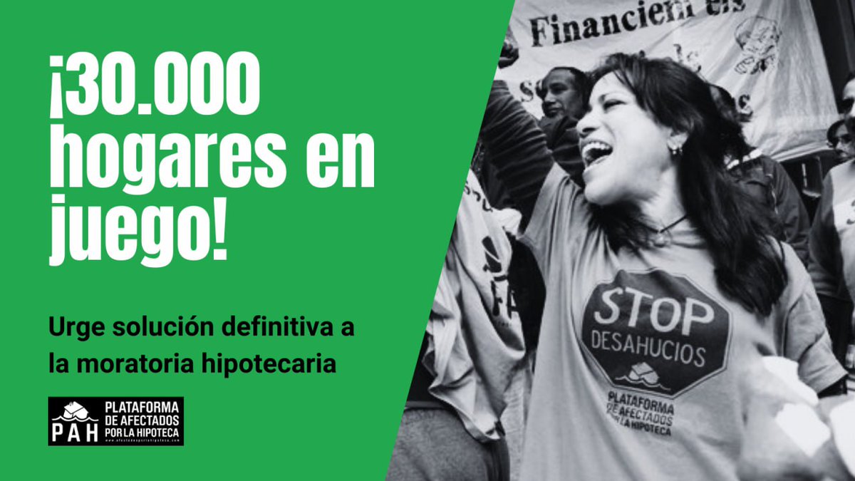 LA_PAH's tweet photo. #MoratoriaHipotecariaSoluciónYA 
Que se pueda solicitar ante cualquier tipo de procedimiento judicial que pudiera acabar en desahucio de la vivienda habitual, y no sólo en los de ejecución hipotecaria. https://t.co/Y3kIgET0SE