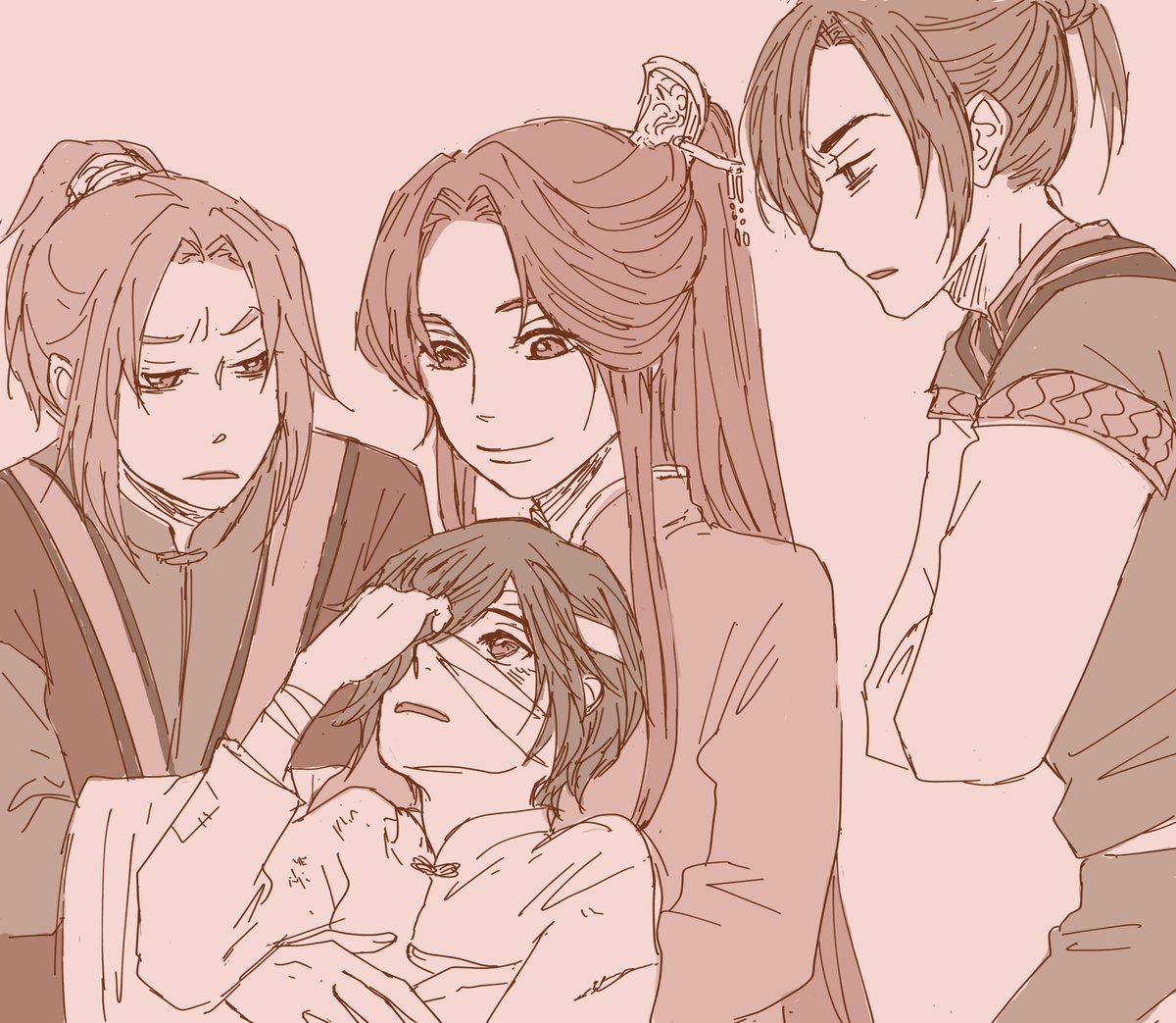 #天官賜福 #tgcf #花怜 #花憐 
みんな子供だった

慕情「その汚いもの離してください。服が汚れる」
風信「殿下、動物に好かれるのは良いとしても拾ってきては駄目です」
ほんほん「…(ほわぁぁあ)」
謝憐「帰るとこ無いみたいだし、皇極観のどこかで育てられないかな」
慕情＆風信『人の話を聞け！』