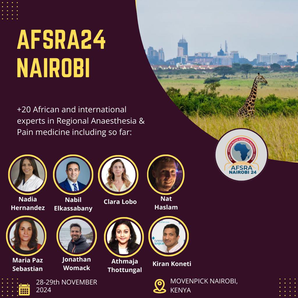 We're delighted to be holding our next #AFSRA24 in #Kenya🇰🇪🇰🇪, our confirmed speakers so far 💪: @nelkassabany @claralexlobo @mariapsebastian @Nadia_Hdz_MD @athmathottungal @womackjonathan @paindrkoneti @nathaslam … more amazing Lineup experts to announce soon , stay tuned💪💪
